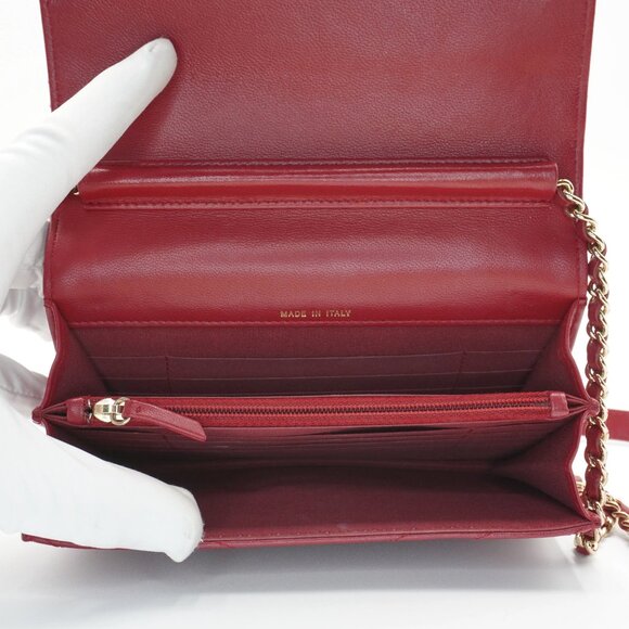 Pre-owned CHANEL Red Wallet On Chain - Chevron V-Stitch - Picture 4 of 5